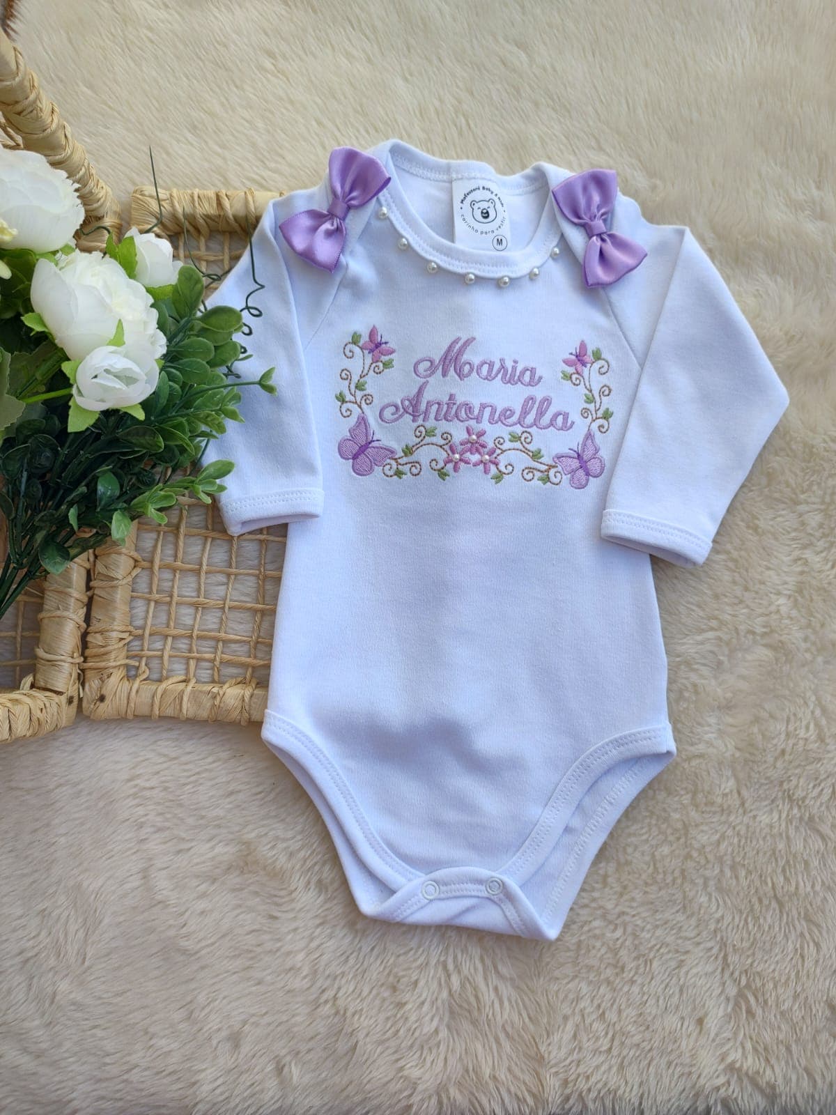 Borboletas Lavanda · Body Manga Longa